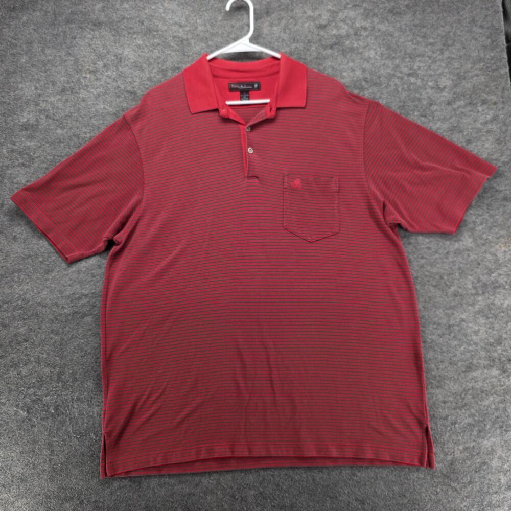 Tommy Bahama Polo Shirt Mens L Red Striped Golf Cotton Polyester Relaxed